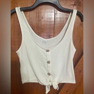 Iris Basic Front Tie Button Top Sz S White